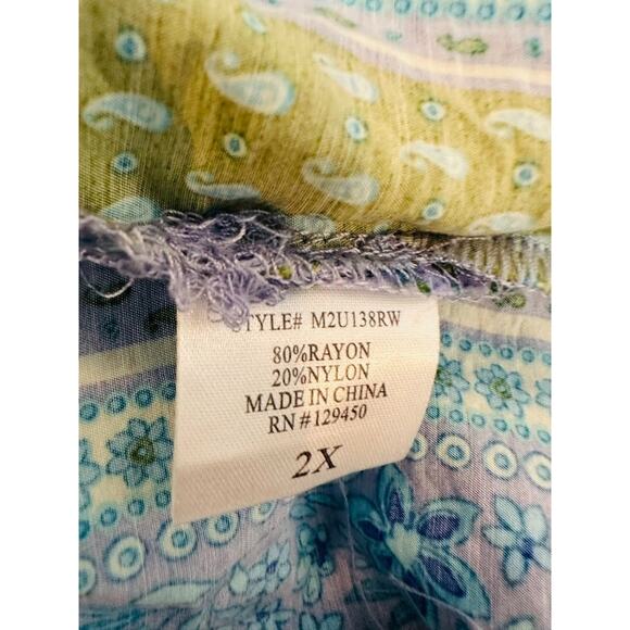 Fred David Womens Button Up Patchwork Top Size 2X Cottage Bohemian Floral Artsy - Picture 8 of 9